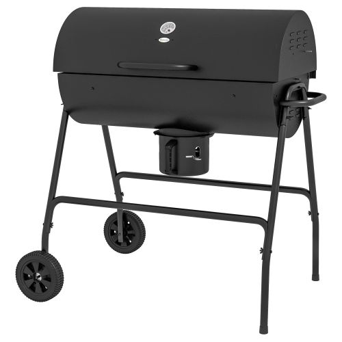 Outsunny Barrel Charcoal BBQ Grill with 420 sq.in. Cooking Area, Outdoor Barbecue with Wheels, Ash Catcher and Built-in Thermometer for Patio Picnic